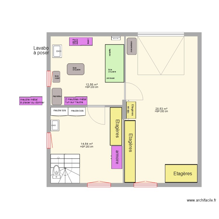 garage et atelier sous sol 1. Plan de 3 pièces et 57 m2