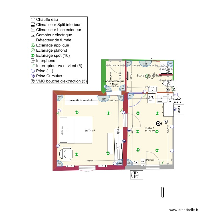 Appartement Jean Jaurès Rez de chaussé 17. Plan de 4 pièces et 36 m2