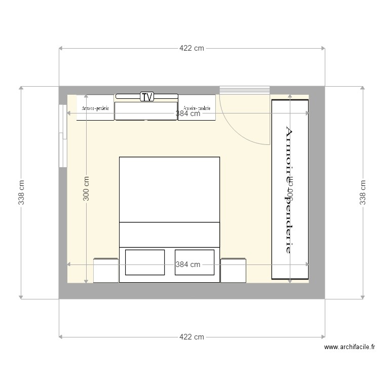 chambre P 1. Plan de 1 pièce et 11 m2