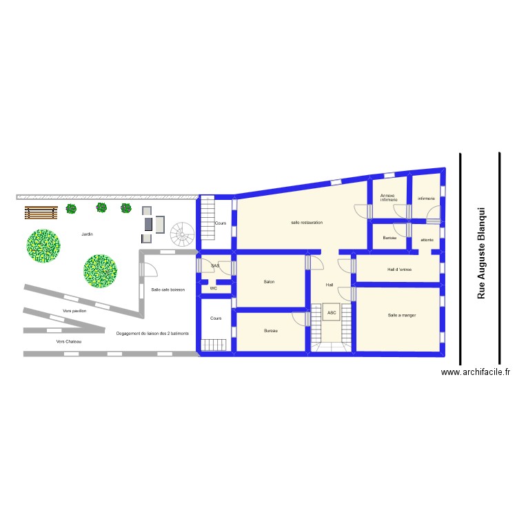 RDC hotel Ausmanien. Plan de 10 pièces et 115 m2