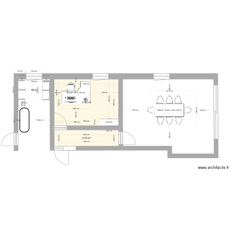 plan serignan nouveau bureau. Plan de 2 pièces et 16 m2