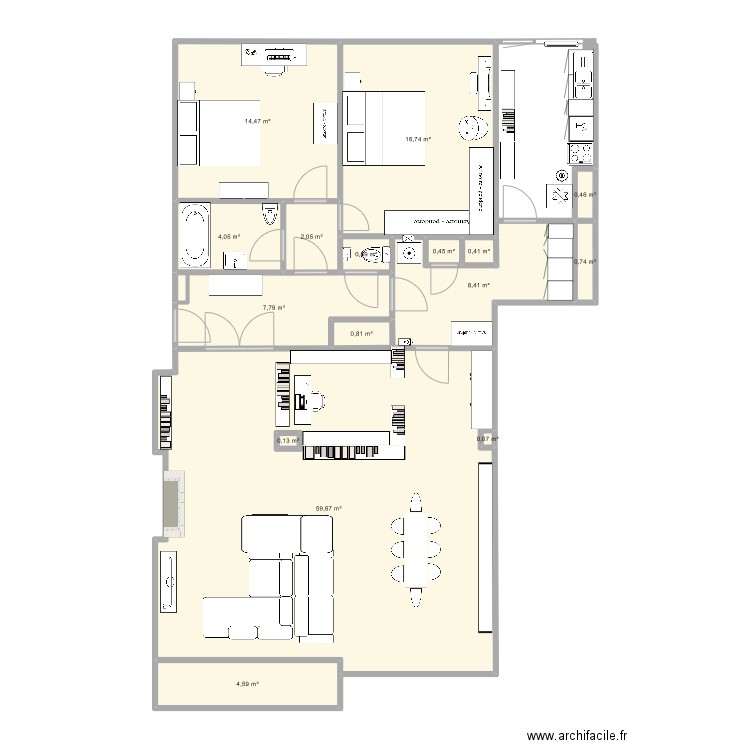 Plan aménagement 16. Plan de 16 pièces et 122 m2