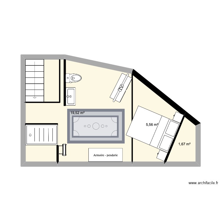 étage séchoir . Plan de 3 pièces et 27 m2