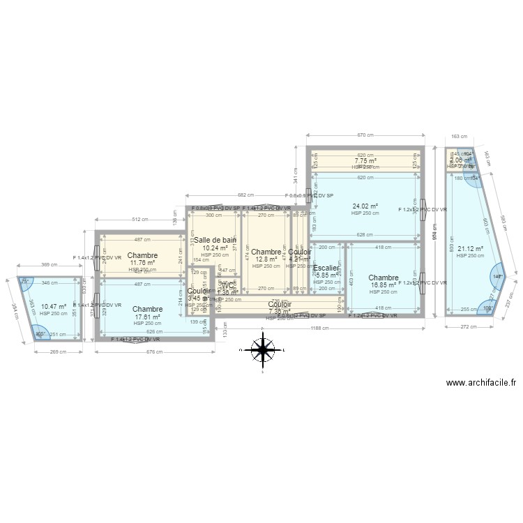 Drill. Plan de 15 pièces et 157 m2