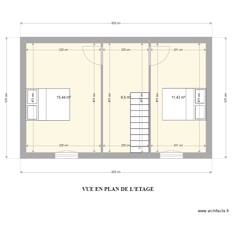 VU EN PLAN DE L'ETAGE GUILLEMOTEAU. Plan de 3 pièces et 36 m2