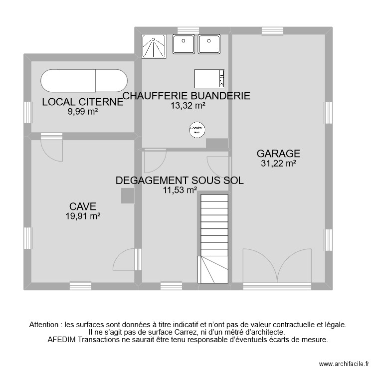 BI 8541 SOUS SOL . Plan de 6 pièces et 89 m2