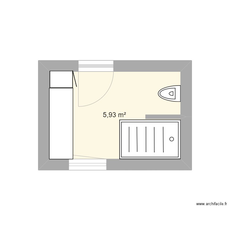 notre SDB après. Plan de 1 pièce et 6 m2