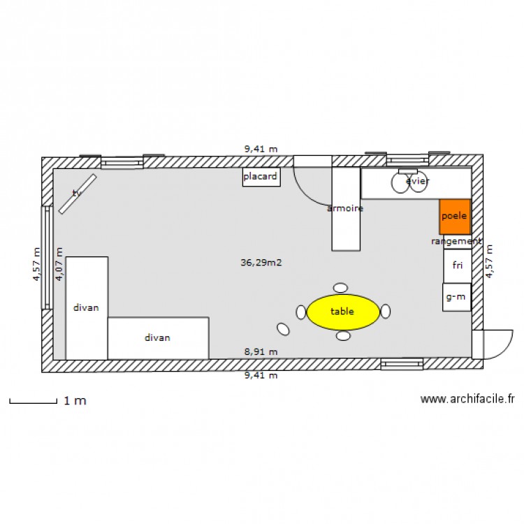 salon cuisine . Plan de 0 pièce et 0 m2