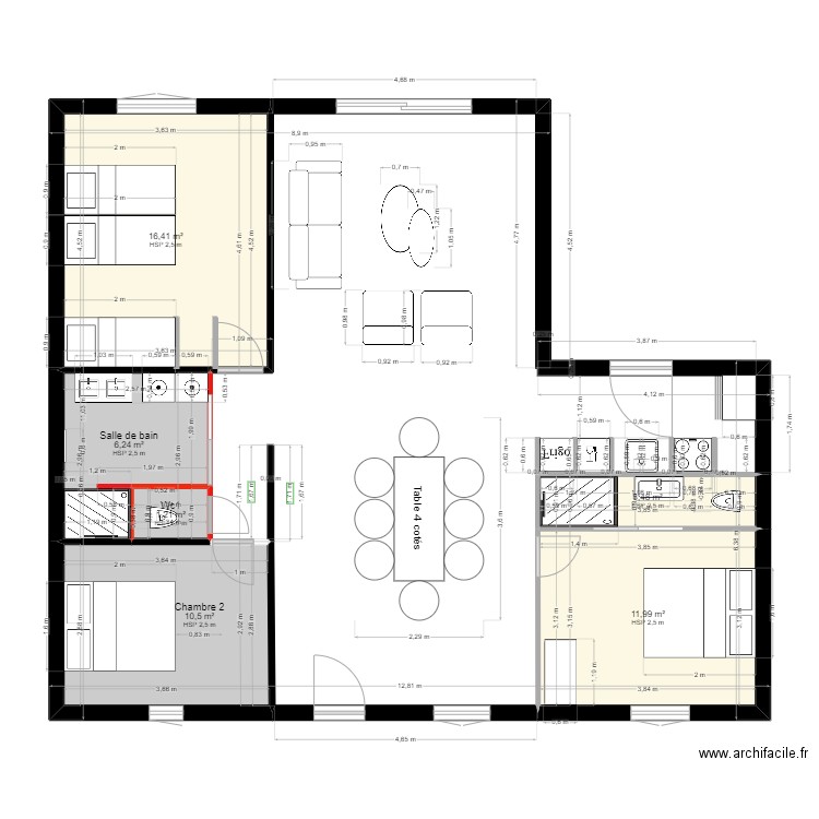 Audresselles Version 3 ch TER. Plan de 6 pièces et 50 m2