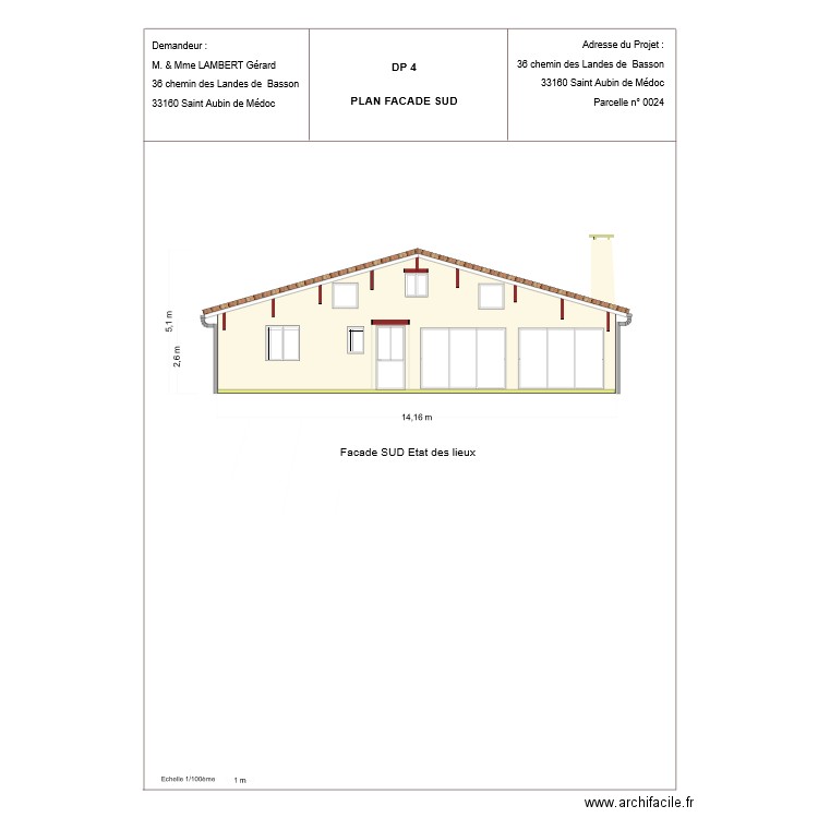 DP4 Facade Sud Saint Aubin sans destruction cheminée. Plan de 0 pièce et 0 m2