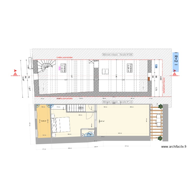 Leucate village 3eme Def 2. Plan de 3 pièces et 42 m2