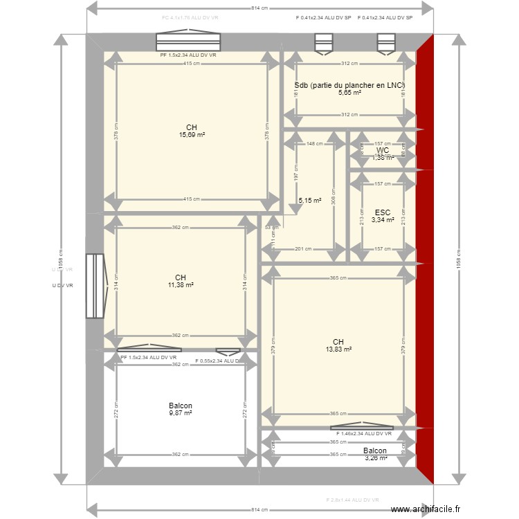 Brassac n° 2. Plan de 15 pièces et 123 m2