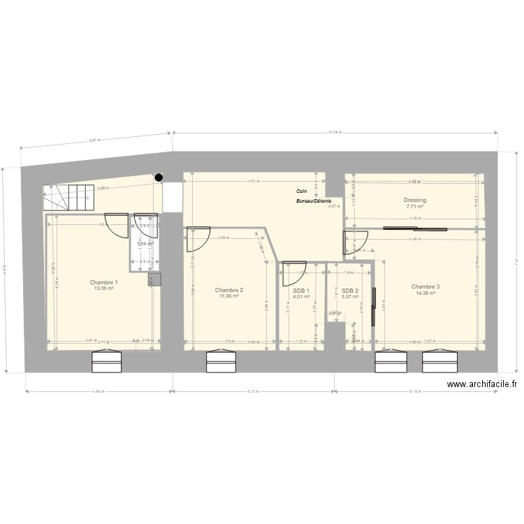 PJ2. Plan de 13 pièces et 218 m2