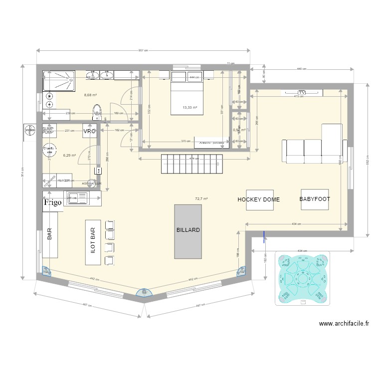 PLAN SOUS SOL FINI. Plan de 5 pièces et 102 m2