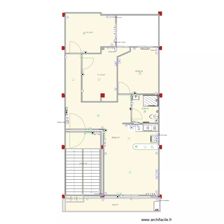 1 ER ETAGE PLOMBERIE et electricite. Plan de 