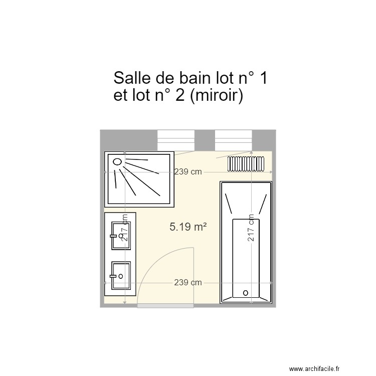 plan final sdb 1 et 2 Roussillon. Plan de 1 pièce et 5 m2