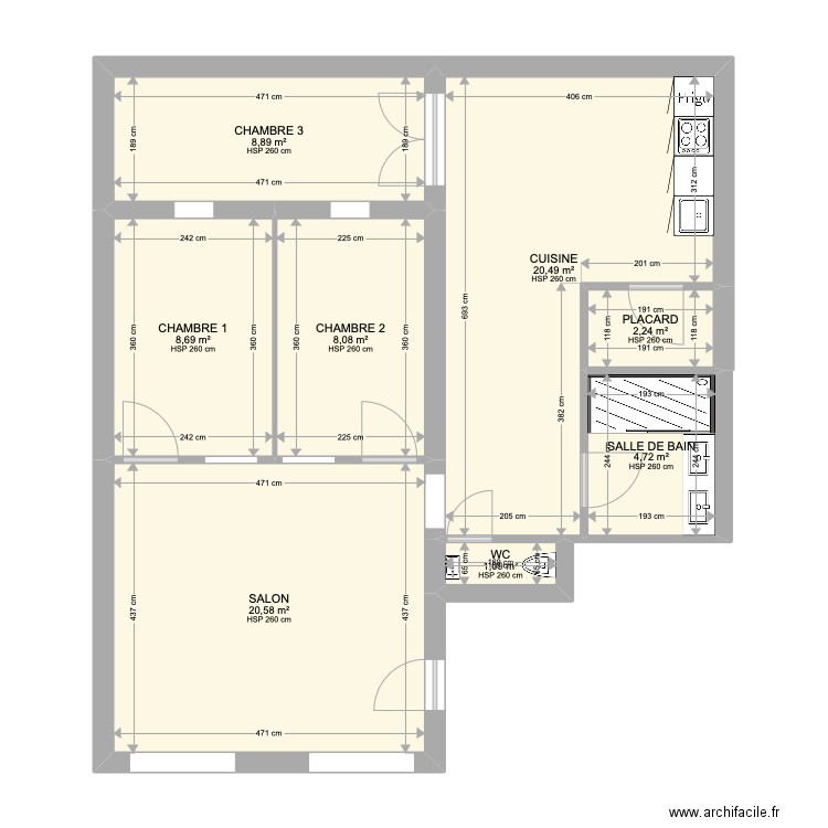 1ER ÉTAGE AVANT AMEUBLEMENT. Plan de 8 pièces et 75 m2