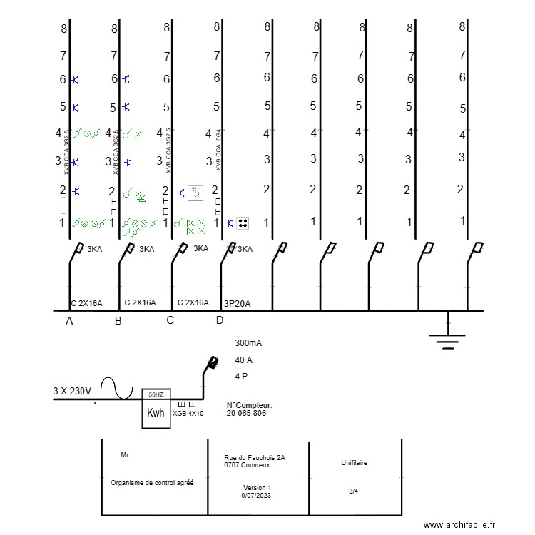 unifilaire Couvreux. Plan de 4 pièces et 0 m2