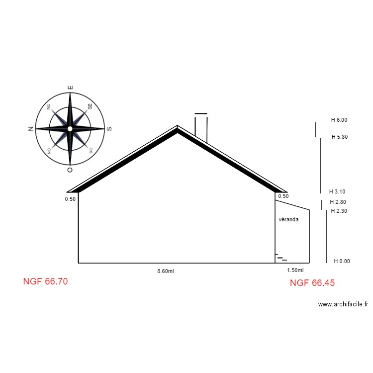 Facade OUEST      médéric. Plan de 4 pièces et 42 m2