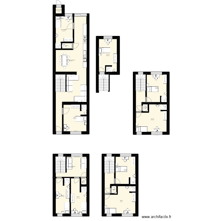 Fort 42. Plan de 18 pièces et 242 m2