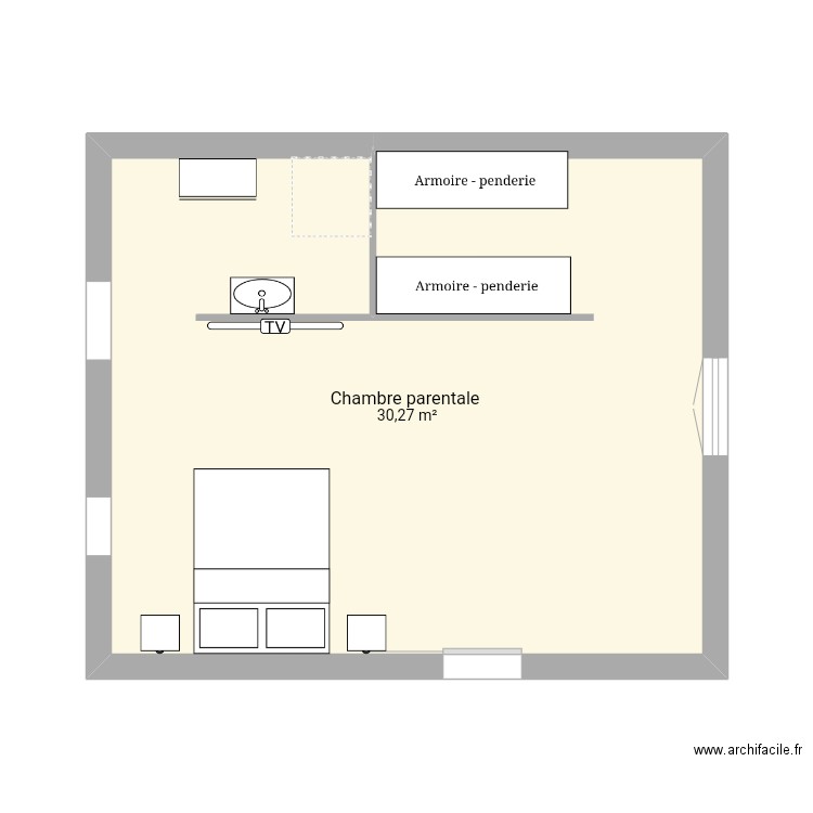 Chambre parentale . Plan de 1 pièce et 30 m2