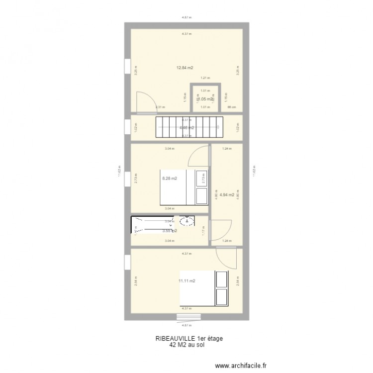 RIBEAUVILLE plan de masse étage. Plan de 7 pièces et 46 m2