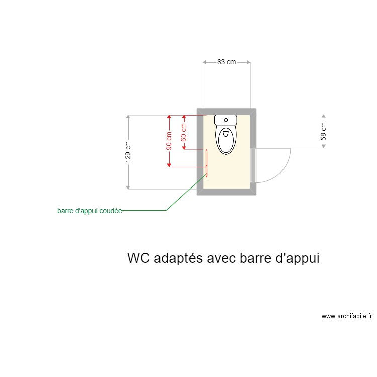 WC MCHA. Plan de 1 pièce et 1 m2
