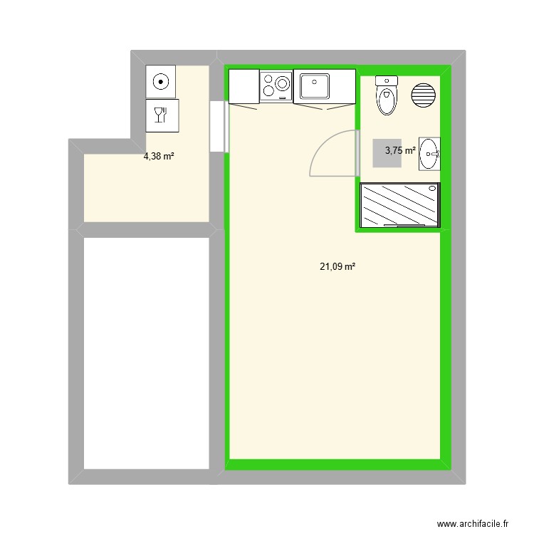 hrligon. Plan de 3 pièces et 36 m2