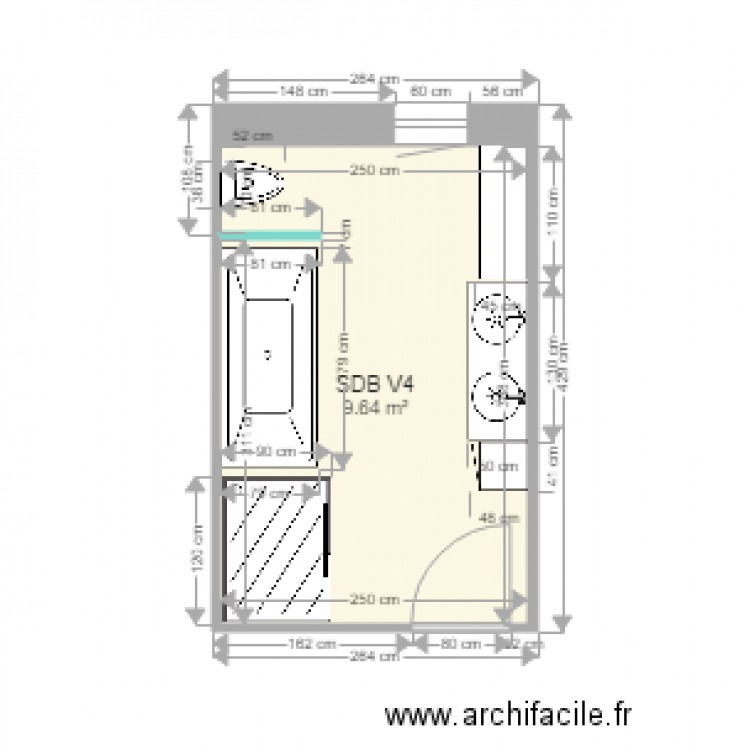 SDB V3. Plan de 1 pièce et 10 m2