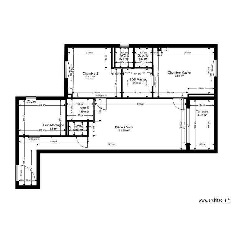 VAE monnoye aménagement. Plan de 15 pièces et 57 m2