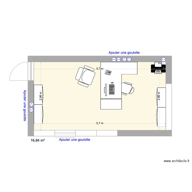 Bureau Denis V2. Plan de 1 pièce et 17 m2