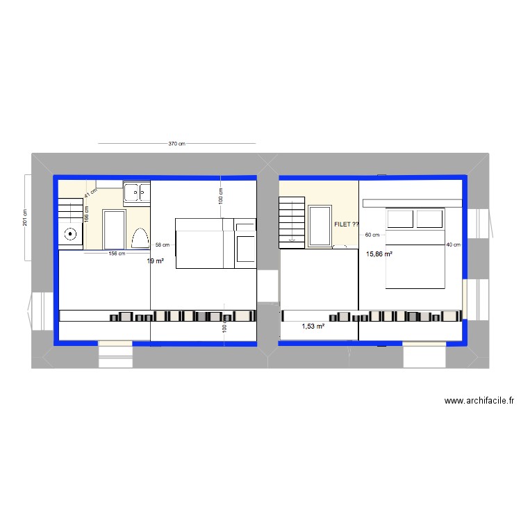 PM N1cuisine avec esc semi héli P OUEST. Plan de 3 pièces et 36 m2