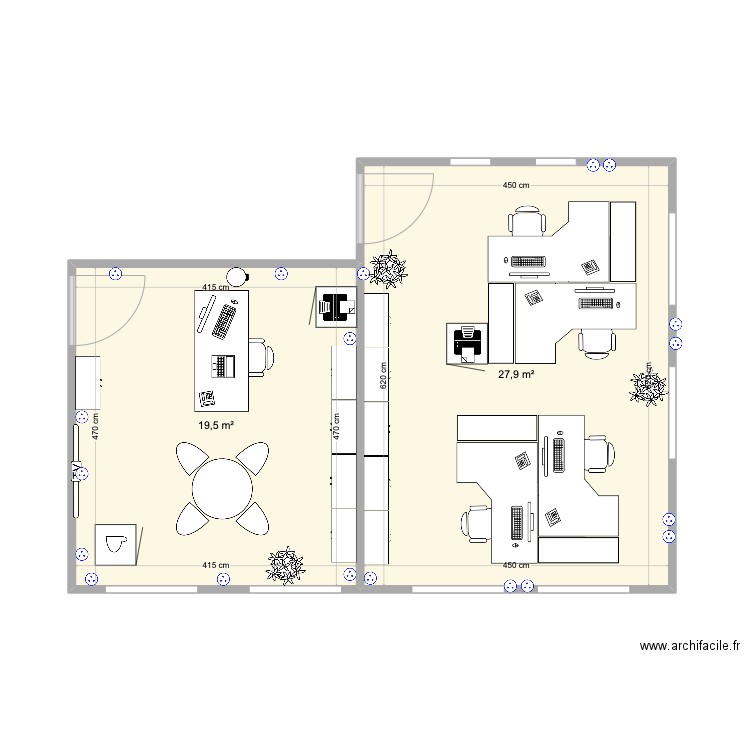 Bureaux Parc20. Plan de 2 pièces et 47 m2