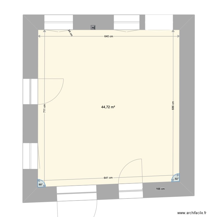 rdc maison sans refends 1. Plan de 1 pièce et 45 m2