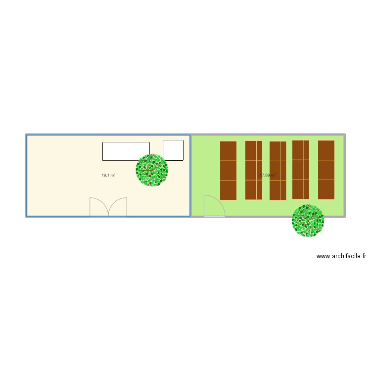 composteur. Plan de 2 pièces et 37 m2