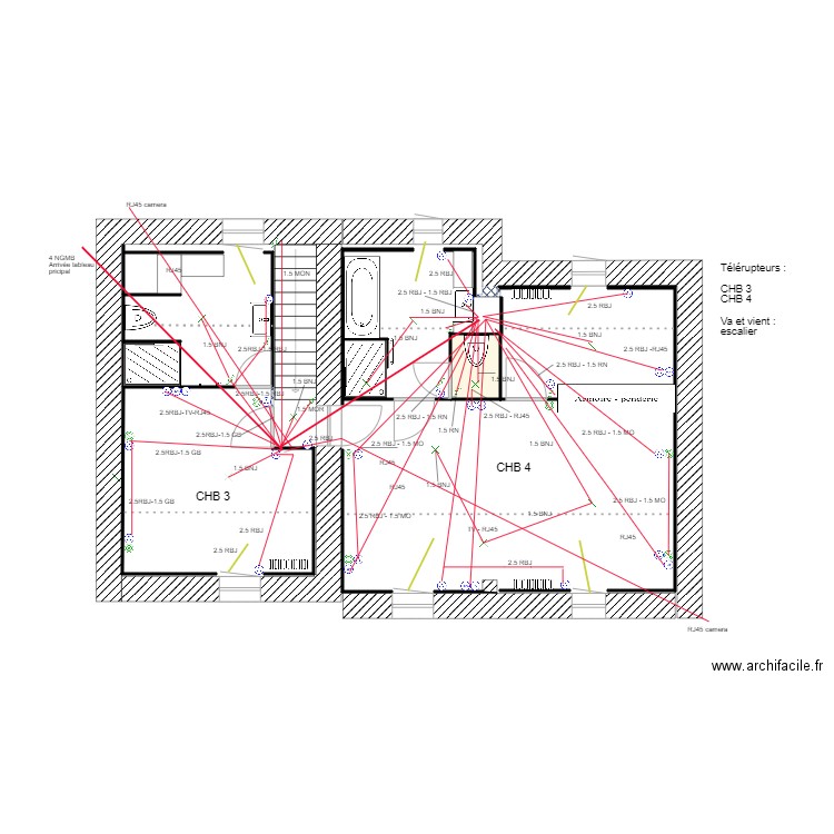 premier etage V2 cablage éléctrique. Plan de 0 pièce et 0 m2