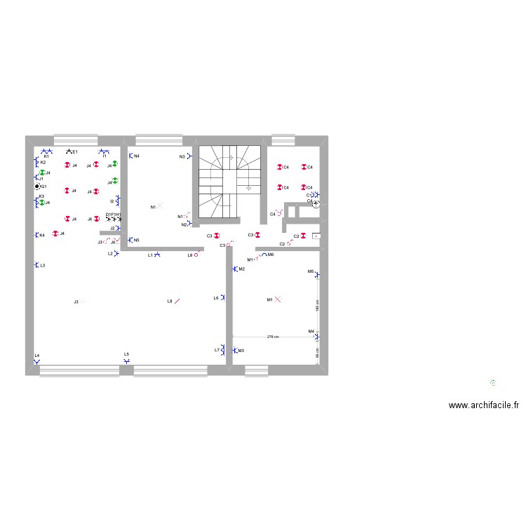 Théodore 2ème étage électricité. Plan de 1 pièce et 68 m2