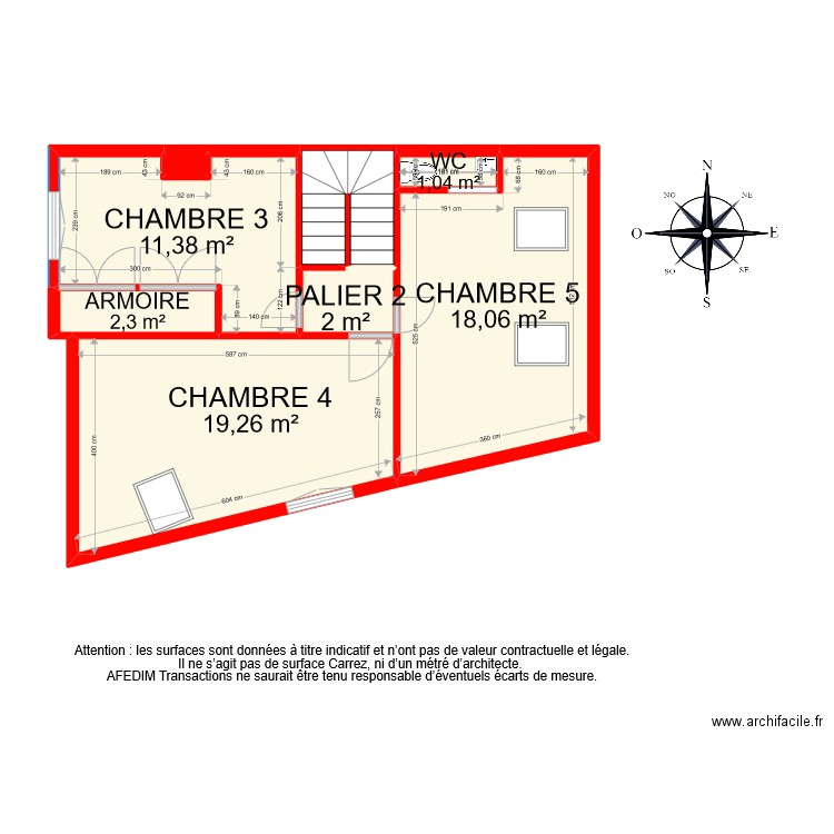 BI 9073 ETAGE 2. Plan de 8 pièces et 57 m2