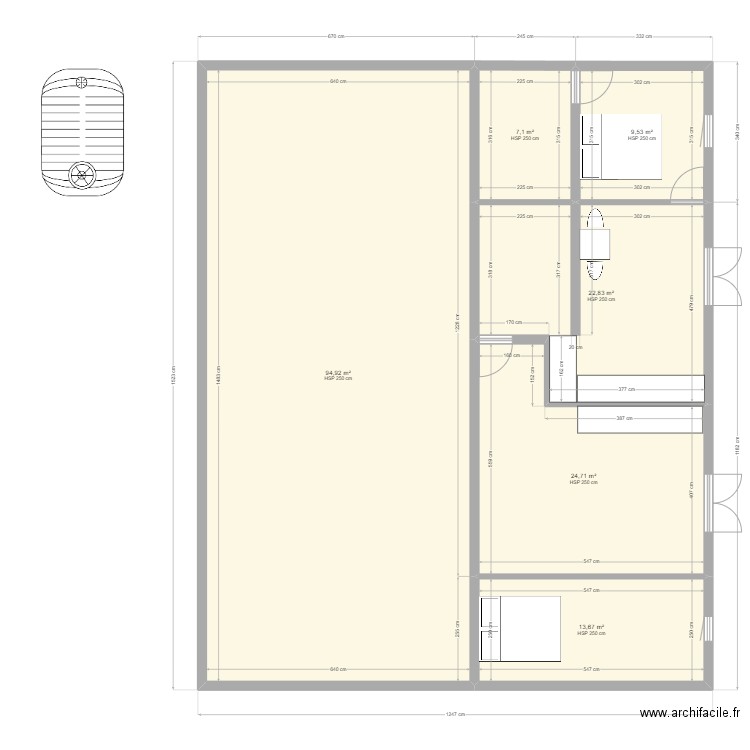 Archi_1Habitations. Plan de 6 pièces et 173 m2