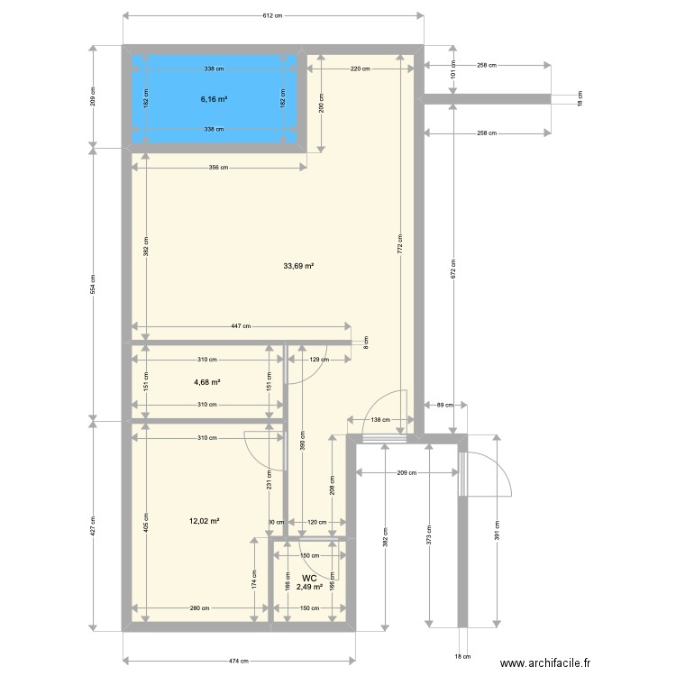 T2 DEF. 2. Plan de 5 pièces et 59 m2