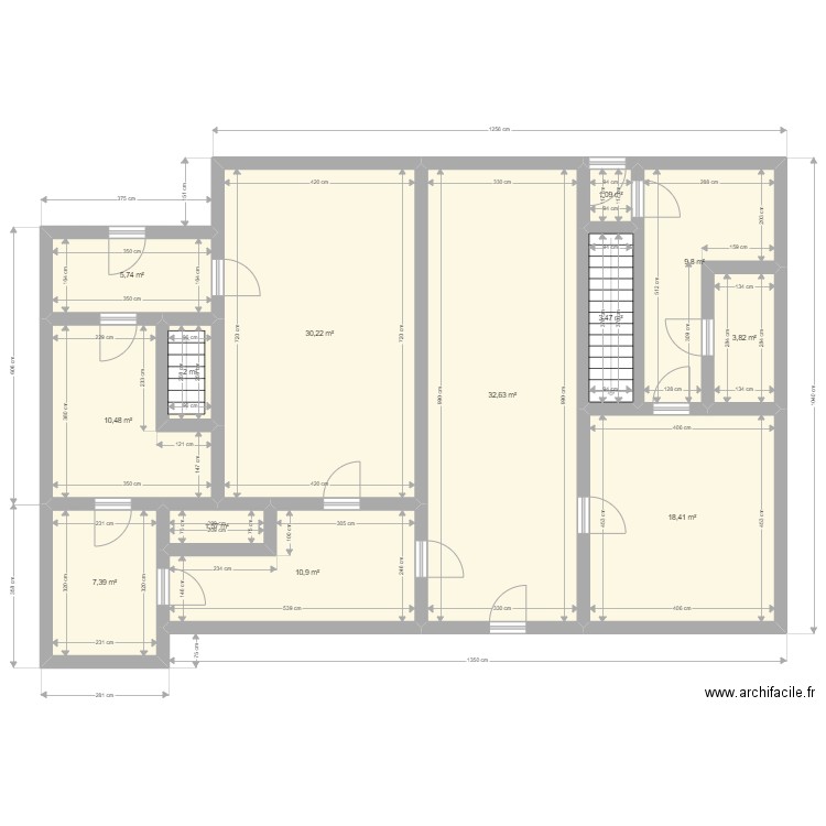 Chasseneuil Existant. Plan de 13 pièces et 138 m2