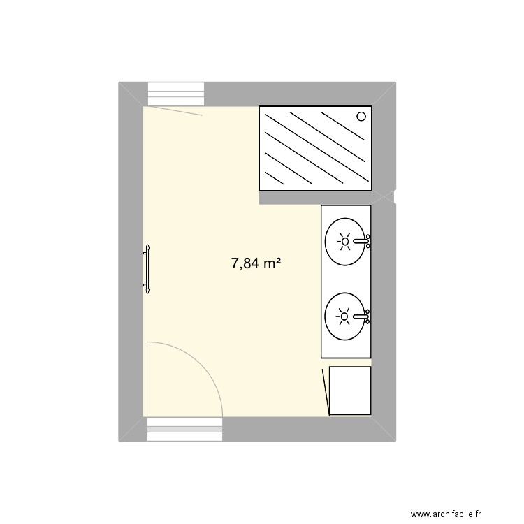 Sdb. Plan de 1 pièce et 8 m2