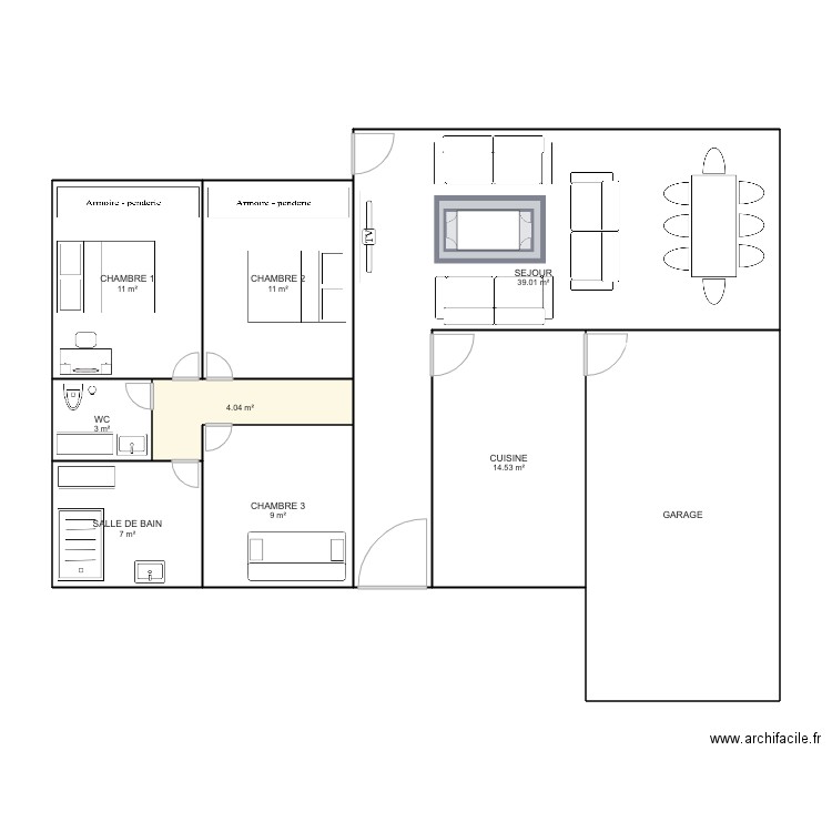 PLAN 120m2. Plan de 9 pièces et 125 m2