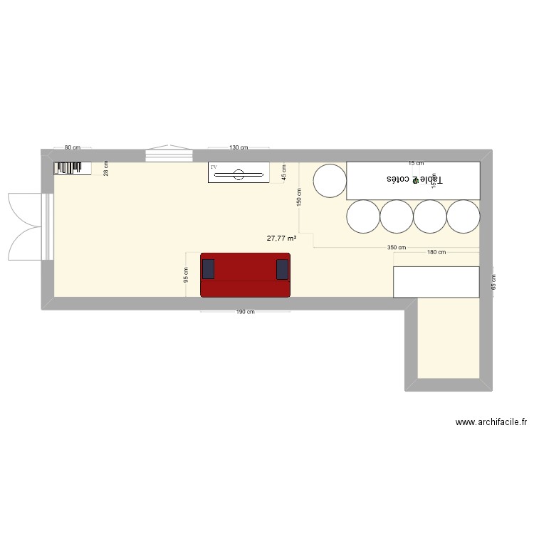 noe. Plan de 1 pièce et 28 m2