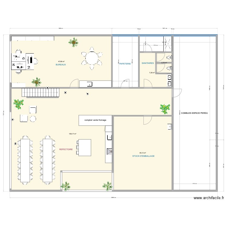 Fromagerie étage. Plan de 5 pièces et 207 m2