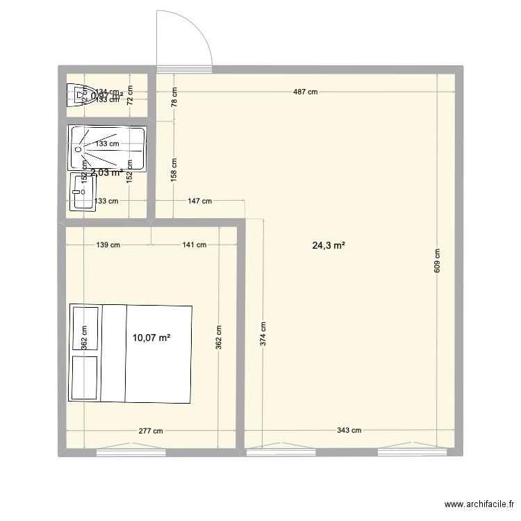 T2 FF. Plan de 4 pièces et 37 m2