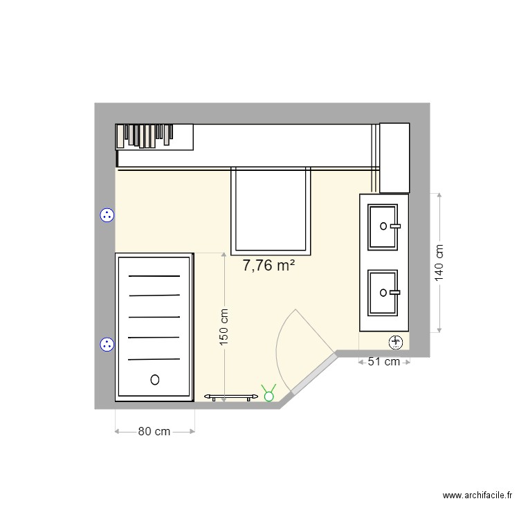 SDB V3. Plan de 1 pièce et 8 m2