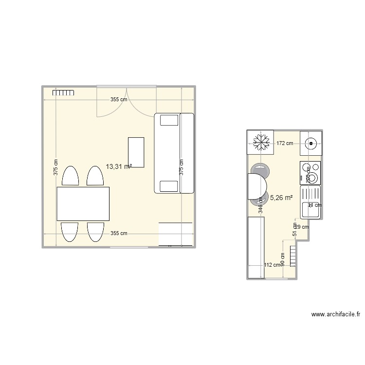 appart sdb. Plan de 2 pièces et 19 m2