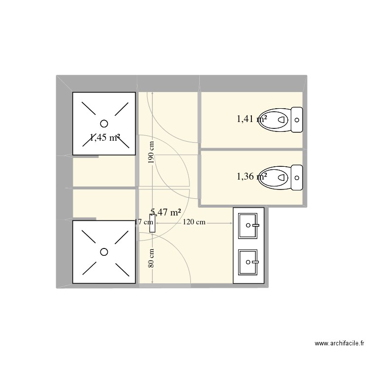 SdB tromso. Plan de 4 pièces et 10 m2