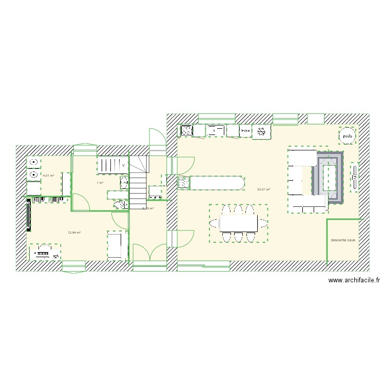 RDC Maison BOU idée. Plan de 6 pièces et 89 m2